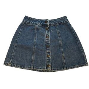 Brandy Melville Front Button Snap Blue Denim Jean Mini Skirt Size 23